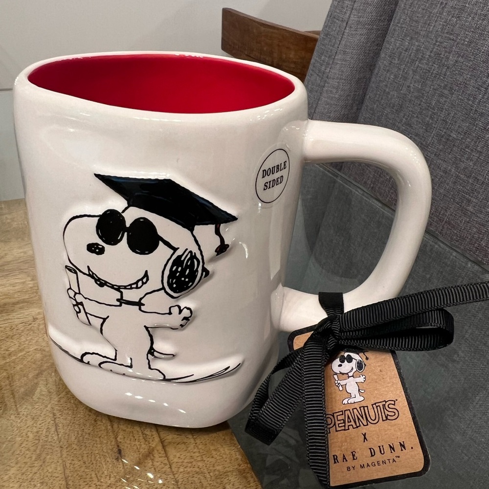 Rae Dunn Peanuts Double-Sided White and Red Mug graduation you did it graduate